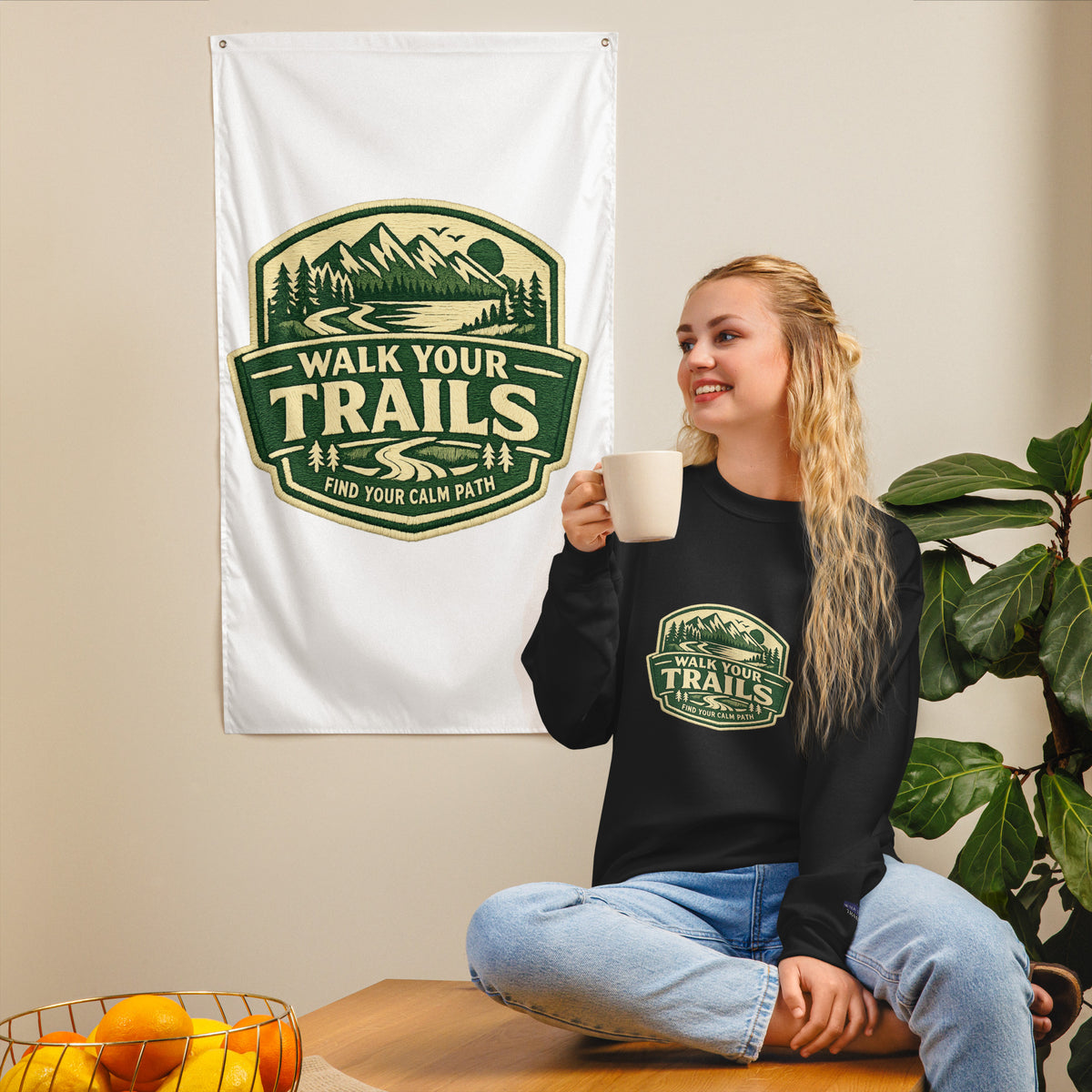 Comfortable Sweatshirt, Woman wearing a black sweatshirt with &