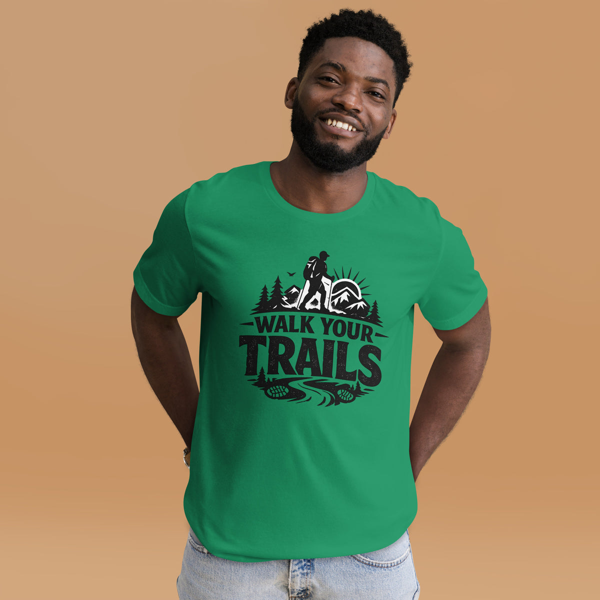 Unisex T-Shirt, Man wearing a green t-shirt with &