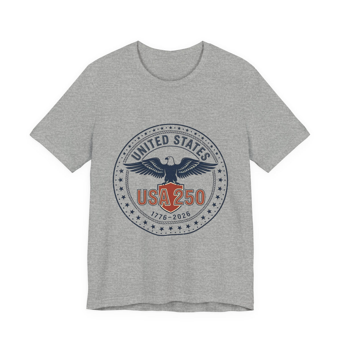 USA 250 Eagle Emblem T-Shirt, Gray t-shirt with humorous text design on a white background