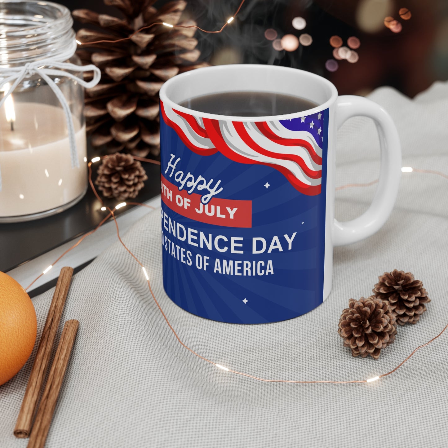Independence Day 4th of July Coffee Mug — USA Flag Patriotic 11oz