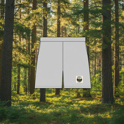 Light gray athletic shorts with a black outline, featuring a small 'WALK TRAILS' graphic patch on the lower left leg.