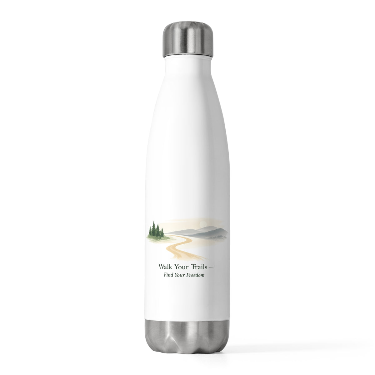 20oz Insulated Water Bottle, White water bottle with silver cap and &