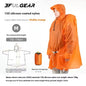Orange raincoat with measurement chart and storage bag on a white background, featuring 3Ful Gear branding.