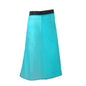 A turquoise blue A-line skirt with a black waistband, shown against a plain white background.