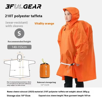 Orange raincoat with storage bag on a white background, featuring Ful Gear branding.