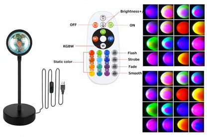 Colorful LED lamp with remote control  on a white background