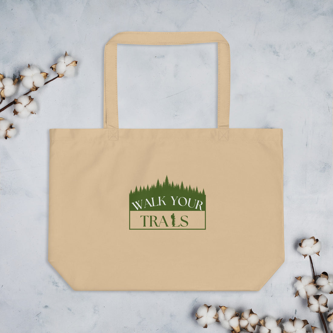 Large Organic Tote Bag, Beige tote bag with &