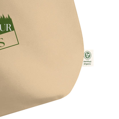Large Organic Tote Bag, Beige fabric with green logo and &