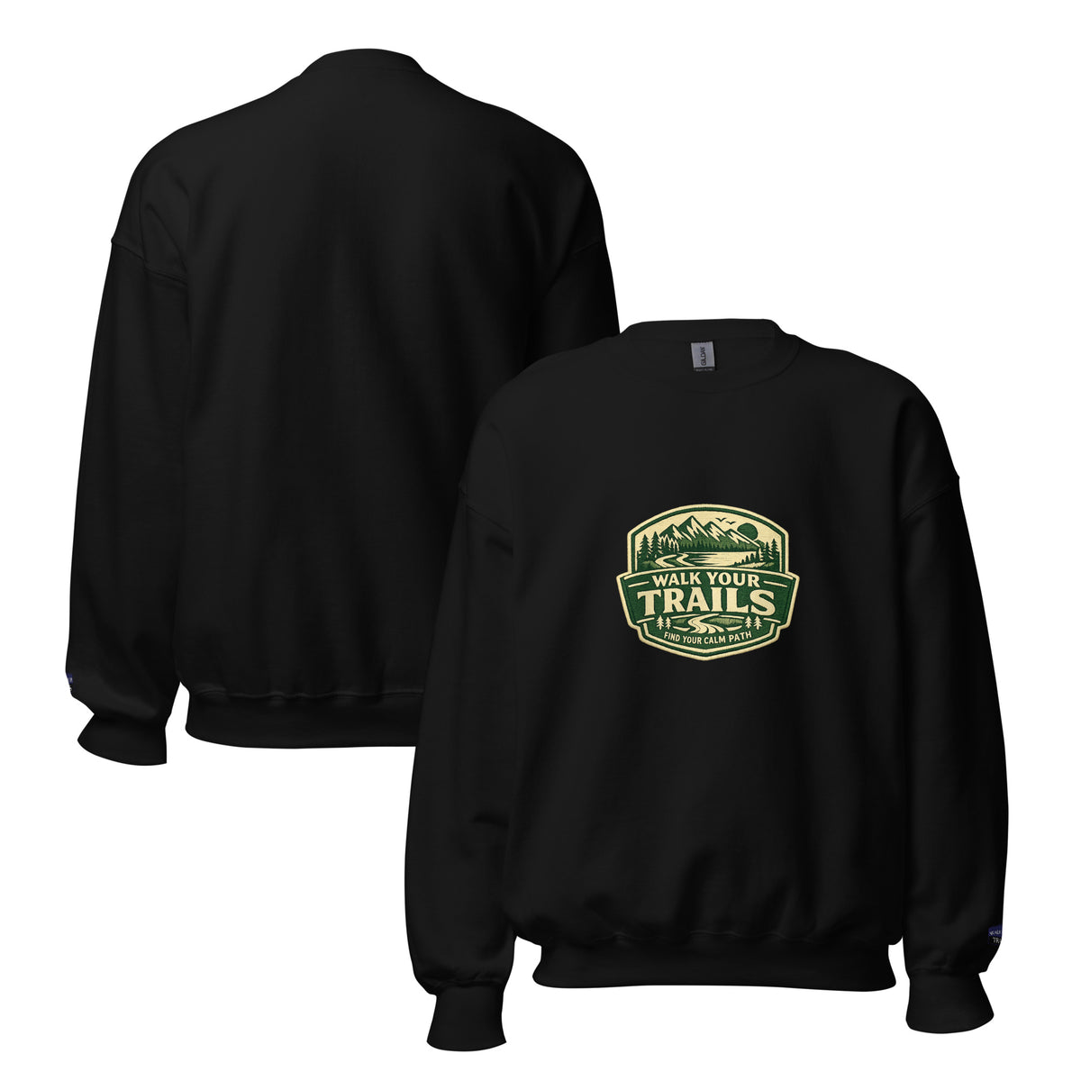 Comfortable Sweatshirt, Black sweatshirt with a graphic design and text on the front, displayed on a white background.