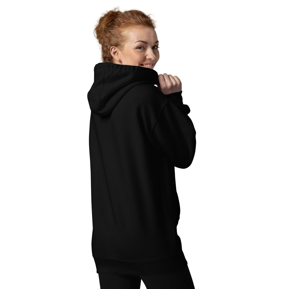 Unisex Hoodie Soft Warm Classic Fit, Person wearing a black hoodie on a white background