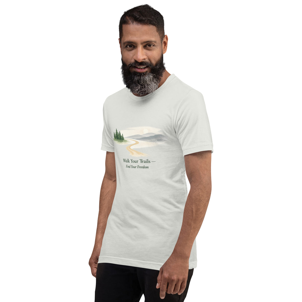 Classic Comfort Tee Soft Feel Perfect Fit, Man wearing a gray t-shirt with &