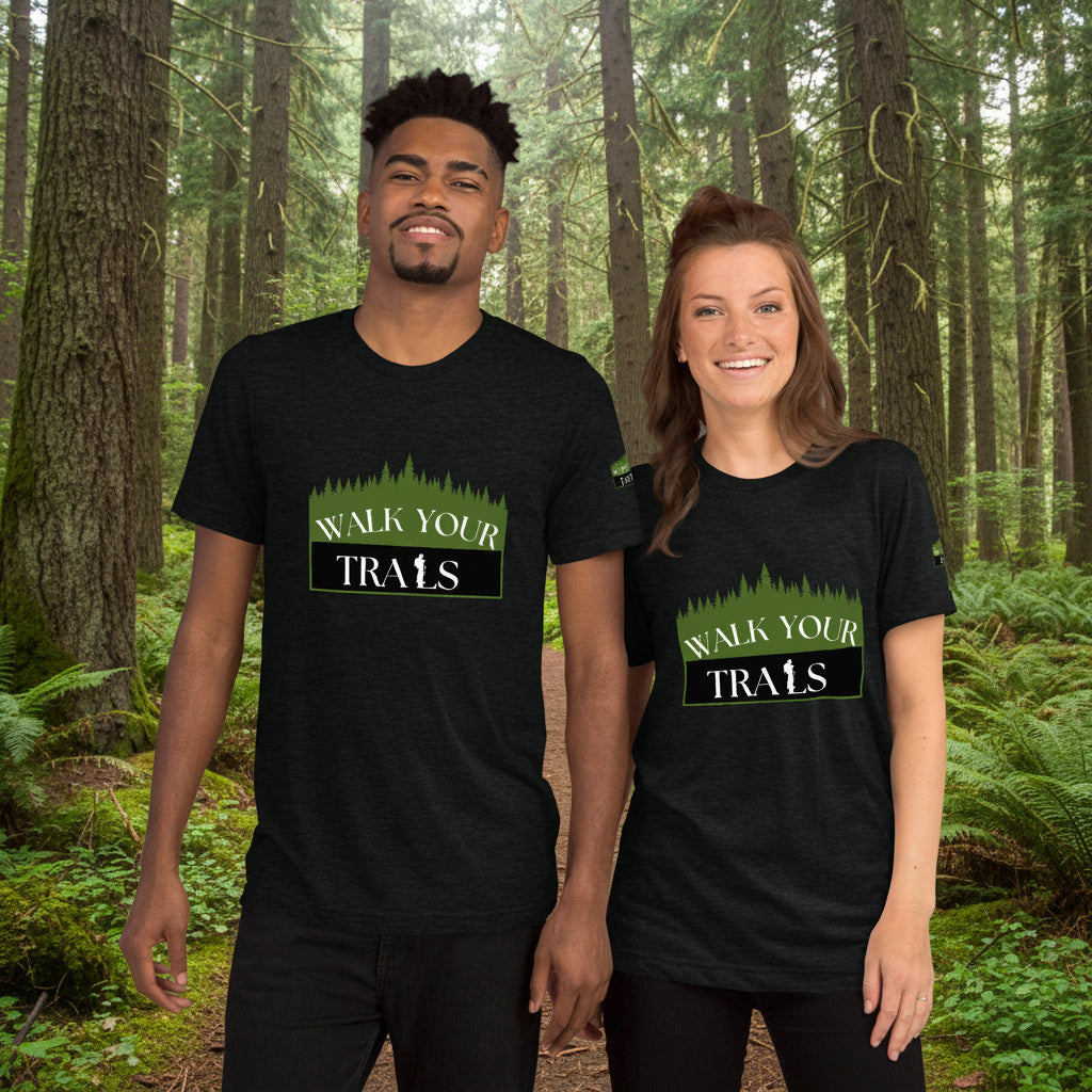 Short Sleeve T-Shirt, Two people wearing black t-shirts with &